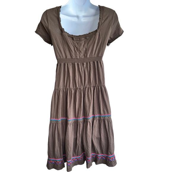 Johnny Was S brown Flora Embroidered Short Tiered‎ Dress - Picture 2 of 13